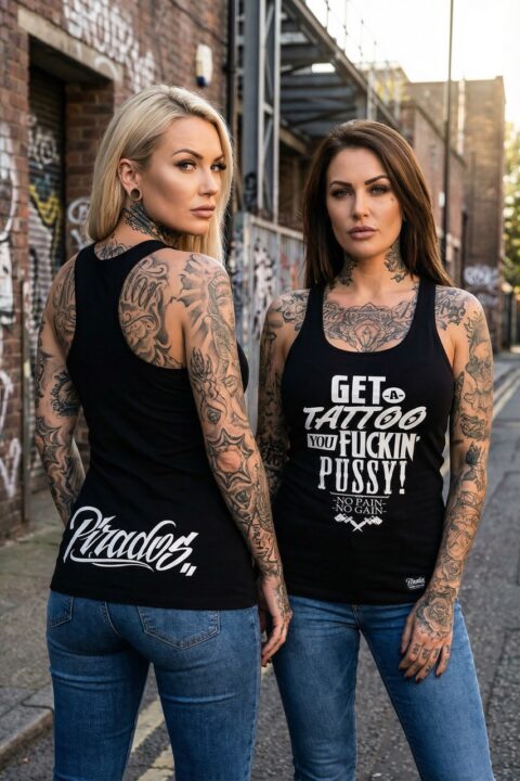 Naisten Toppi "GET A TATTOO" Musta/Valkoinen design