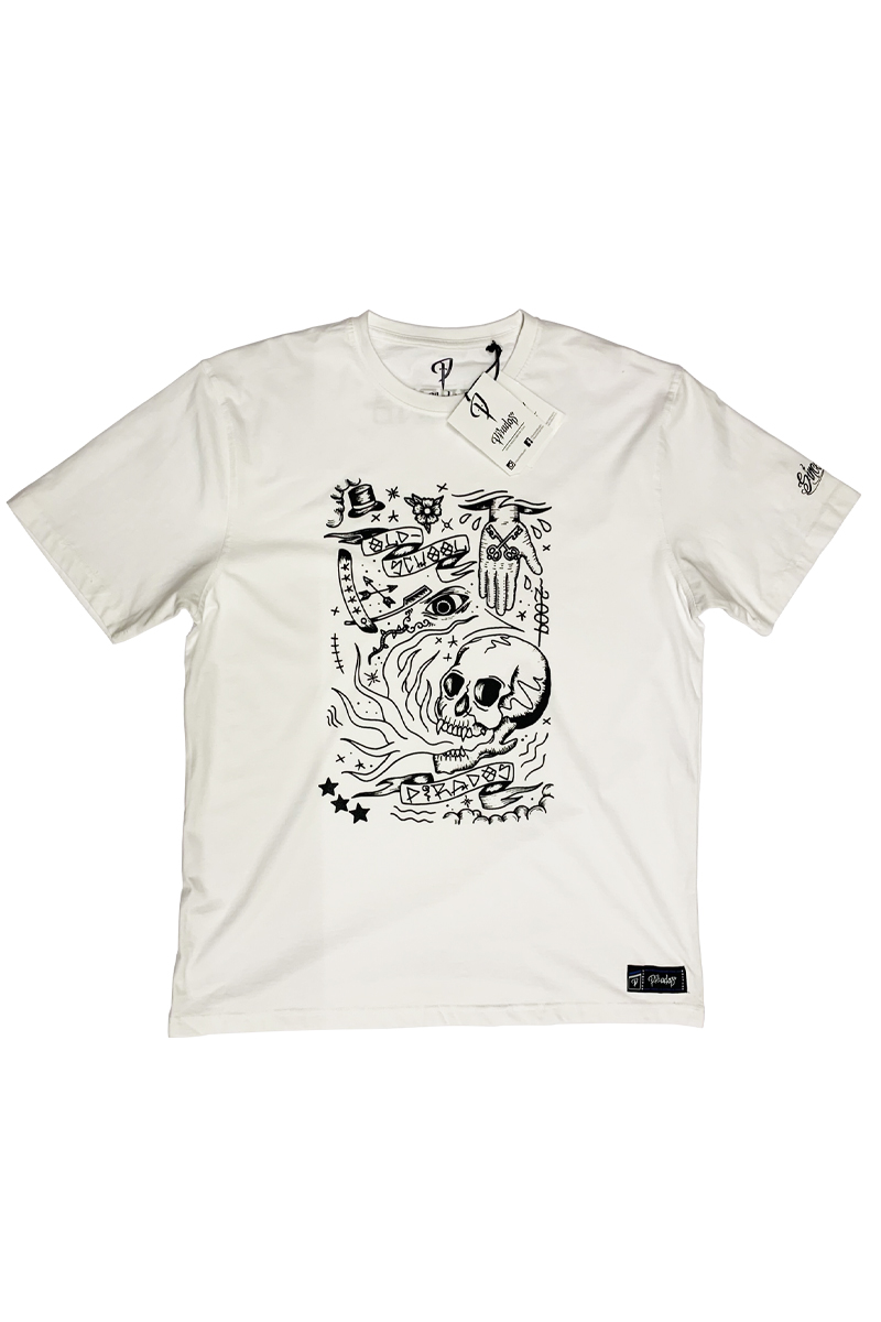 T-shirt “Skull and Flame” White – PIRADOS