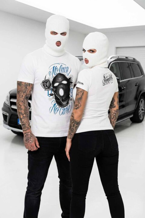 "NO FACE NO CASE 2.0" -CAMISETA NEW STYLE, BLANCO